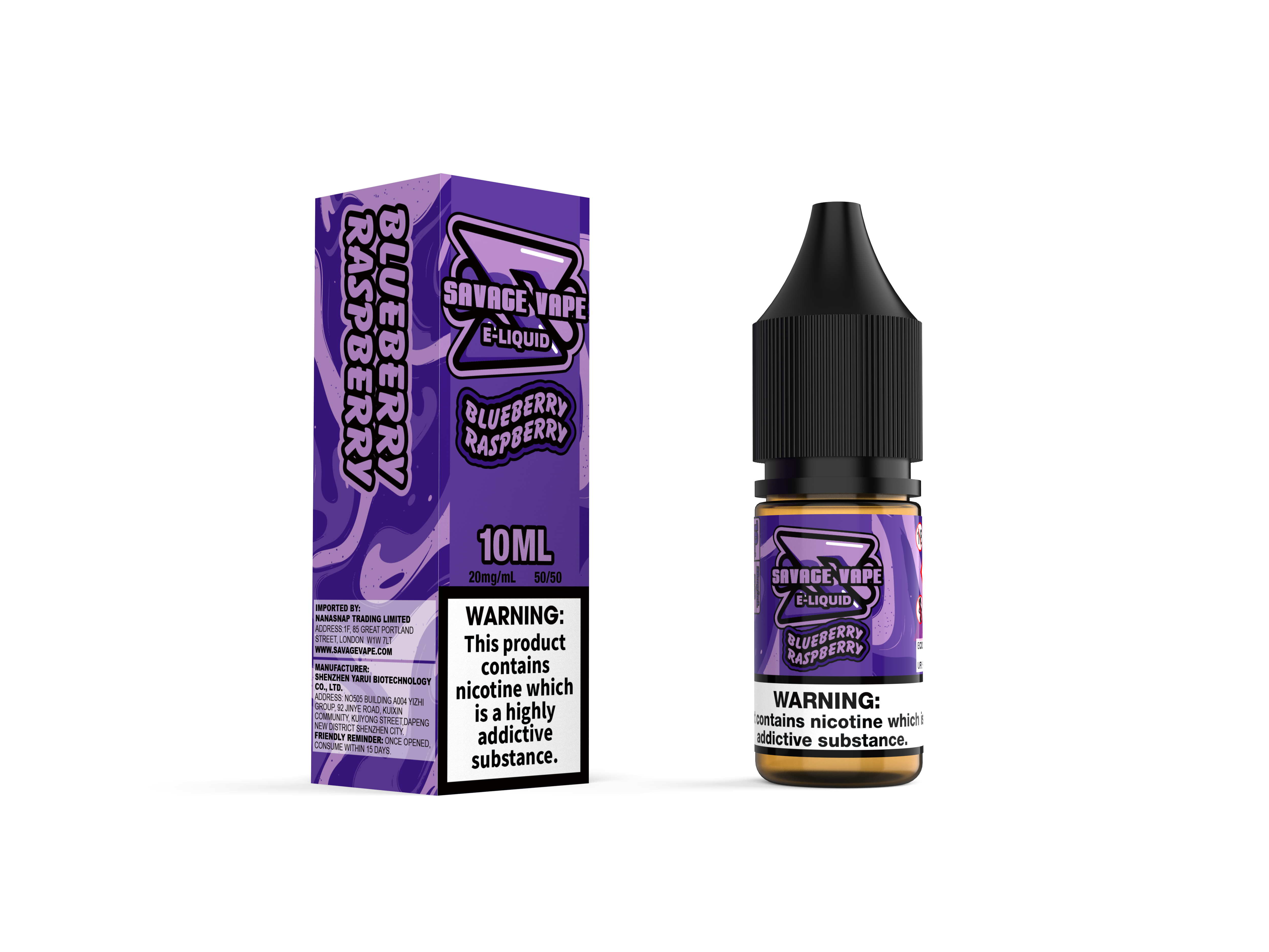 Wildes Vape E Juice 2 mg Nikotinsalz 10 ml TPD-Blueberry-Himbeere