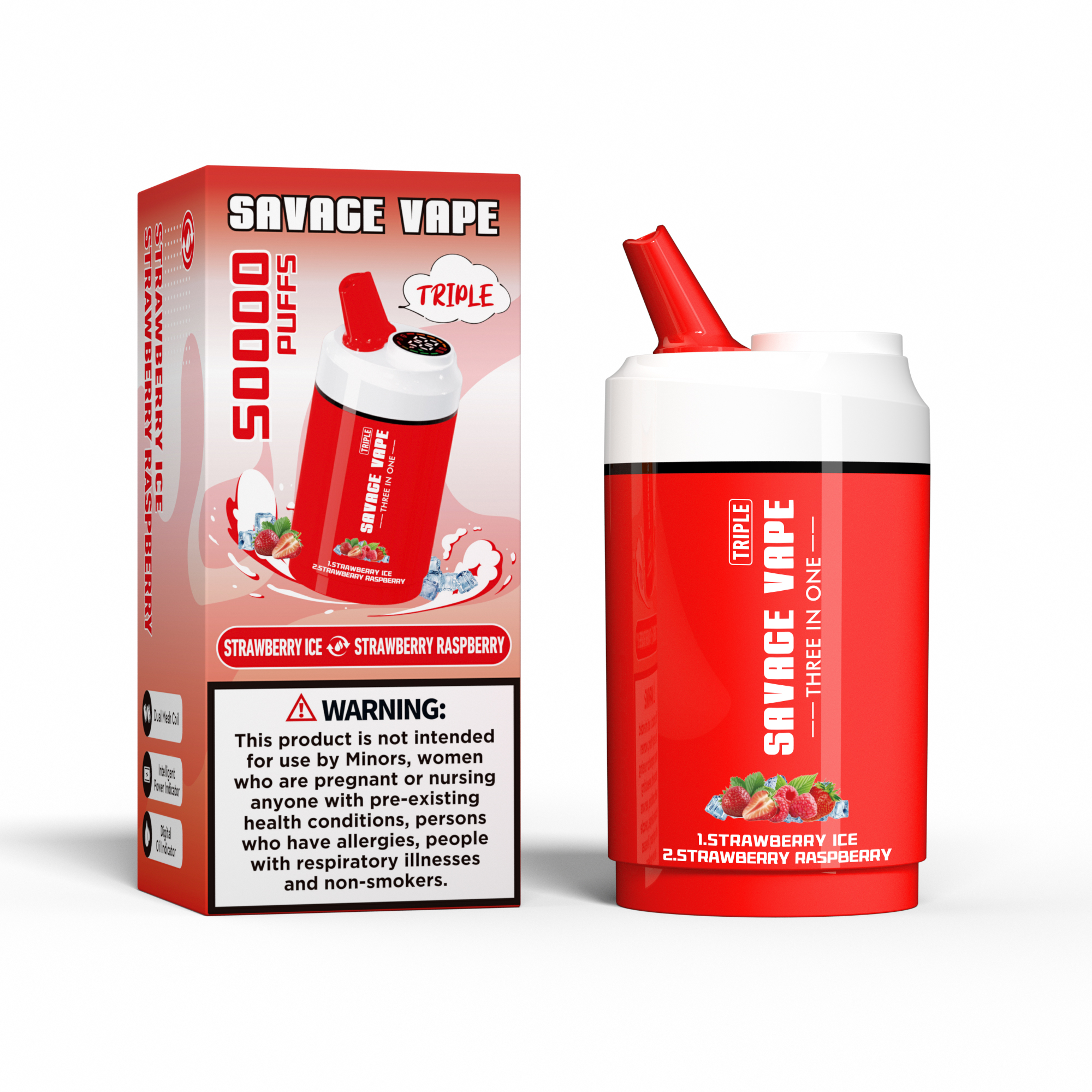 Savage Vape Triple 50000 Puffs 50k drei in One 3 in 1 Einwegvape Doppelgeschmacks-Wassermeloneneis & gemischte Beere