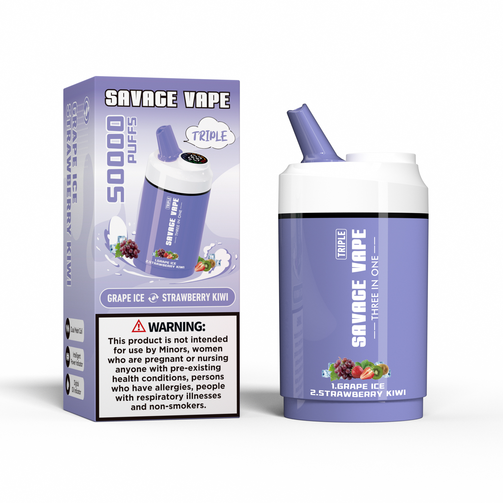 Savage Vape Triple 50000 Puffs 50k drei in One 3 in 1 Einwegvape Doppelgeschmacks-Wassermeloneneis & gemischte Beere
