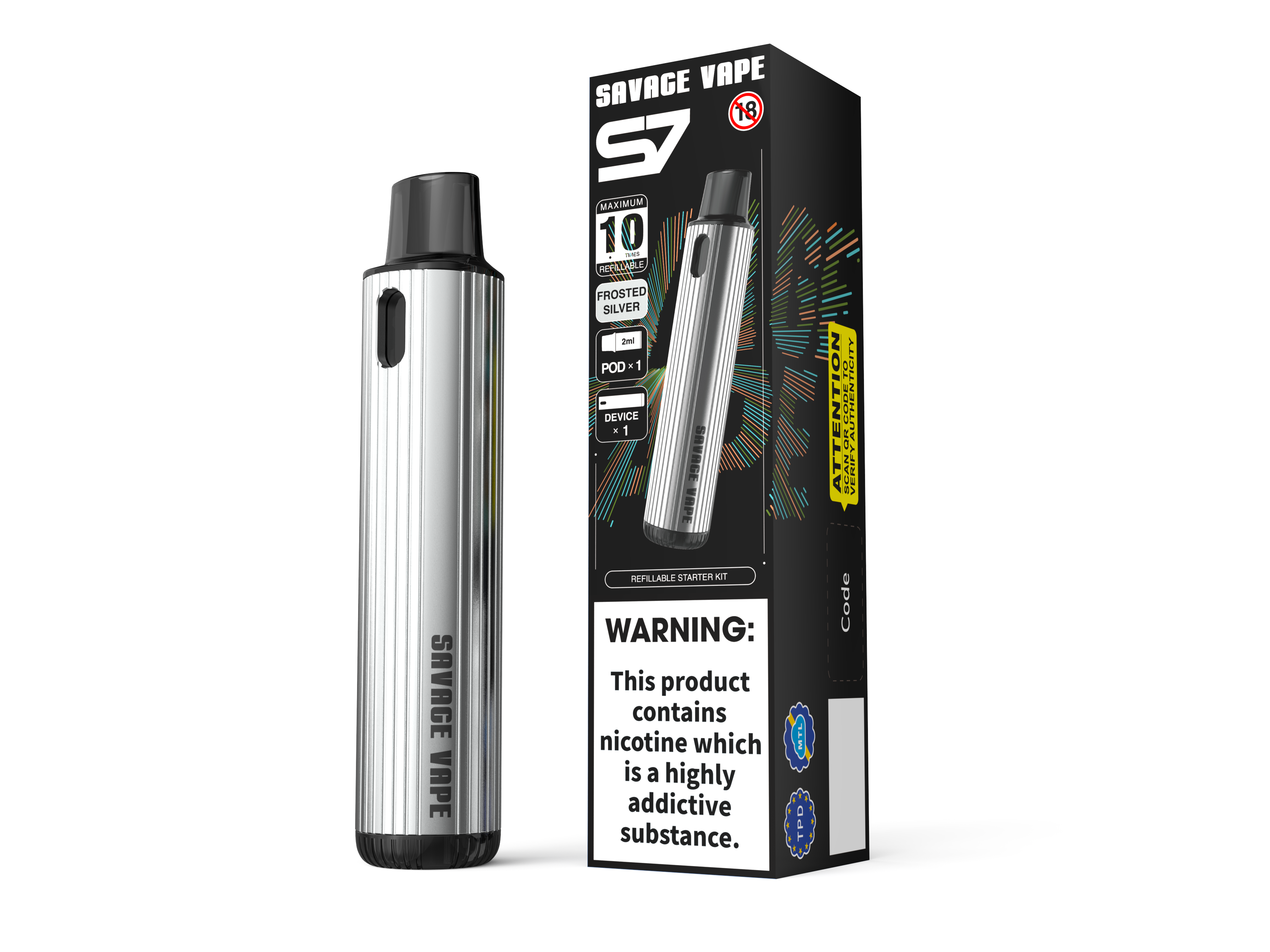 Savage Vape S7 Nachfüllbar austauschbar 2ml Pod Starter Kits Gerät 700mAh Batterie - TPD