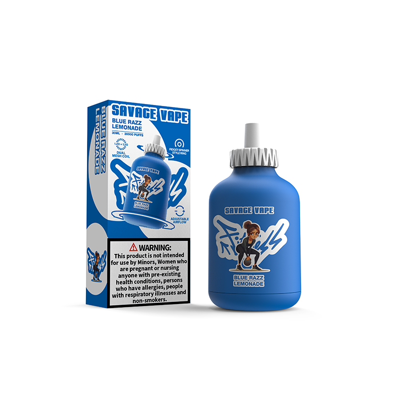 Savage Fitness 30000 Puffs 30k Einweg-Vape-E-Zigarette, verstellbarer Luftstrom, 30 ml, 50 mg Nic-Salz-Flüssigkeit – blaue Razz-Limonade