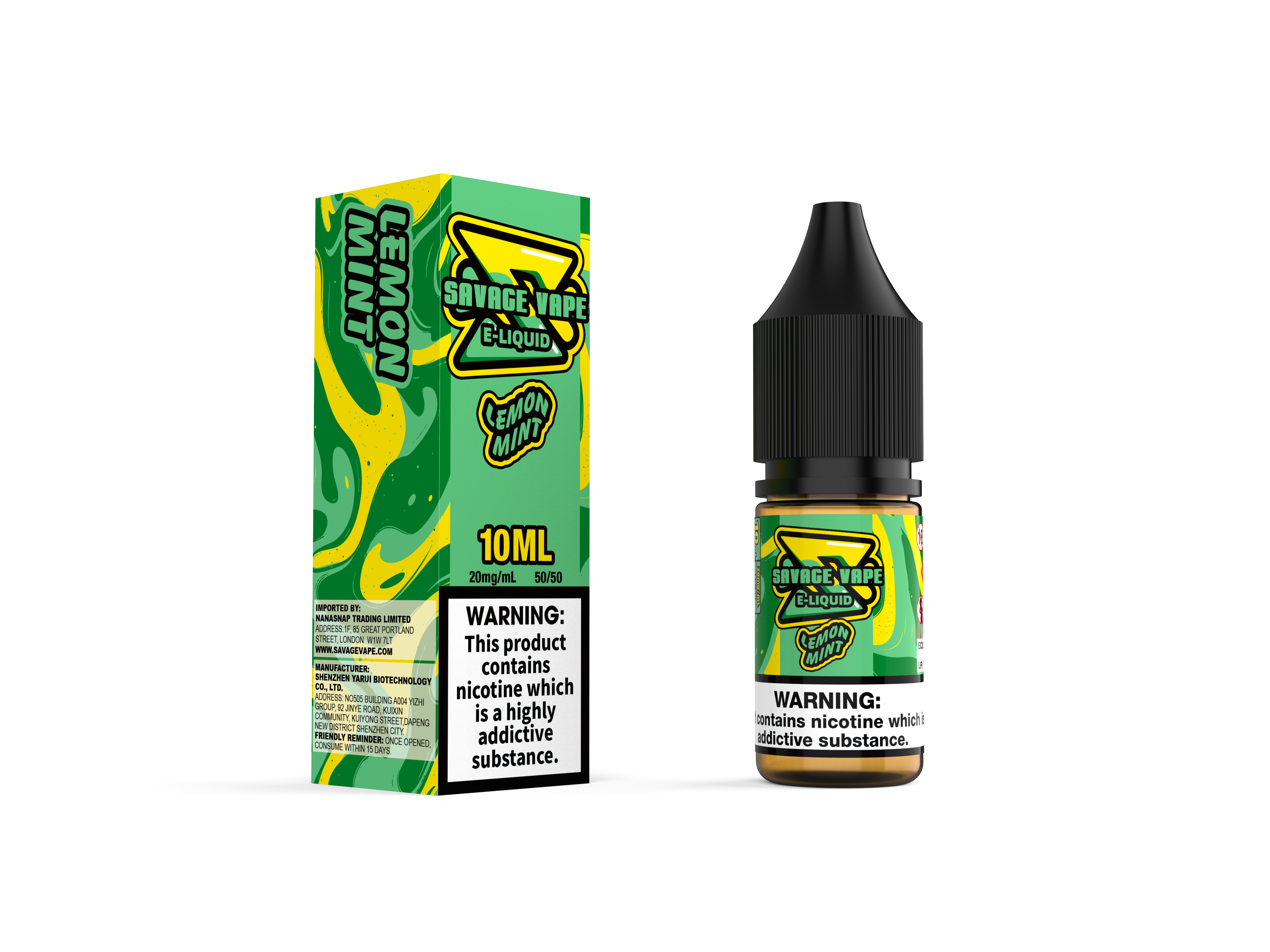 Wildes Vape E Juice 2 mg Nikotinsalz 10ml TPD-Zitronenminze