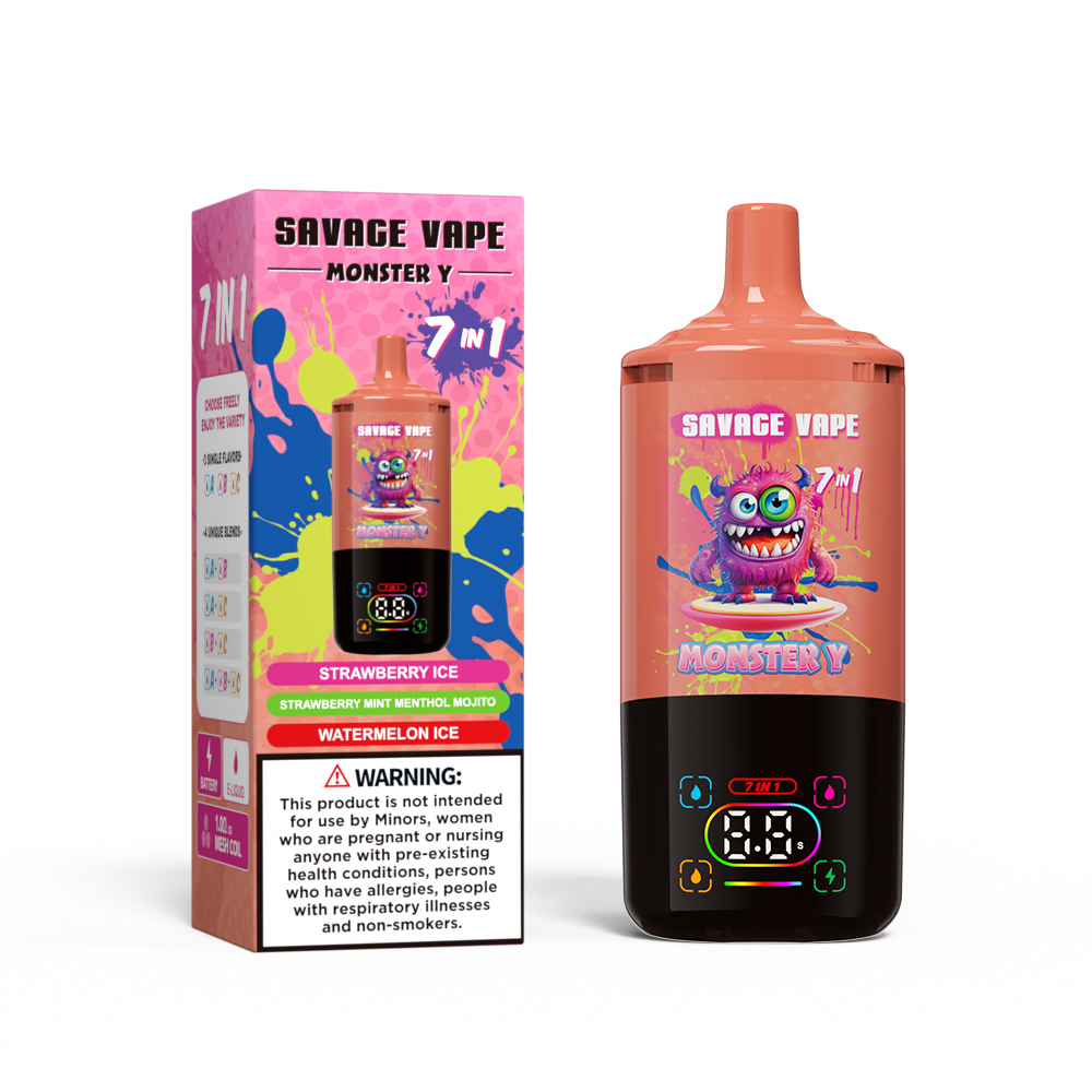 Top Sale Savage Monster y 80000 Puff 65000 50000 E Cigarette 7 in 1 Dual Mesh Coil Smart Display 30+30+30 ml E-Liquid EU Lagerhause verfügbares Einweg-Vape 80K 65K 50K-Streifen-Eis & Strawberry Mint Menthol 
