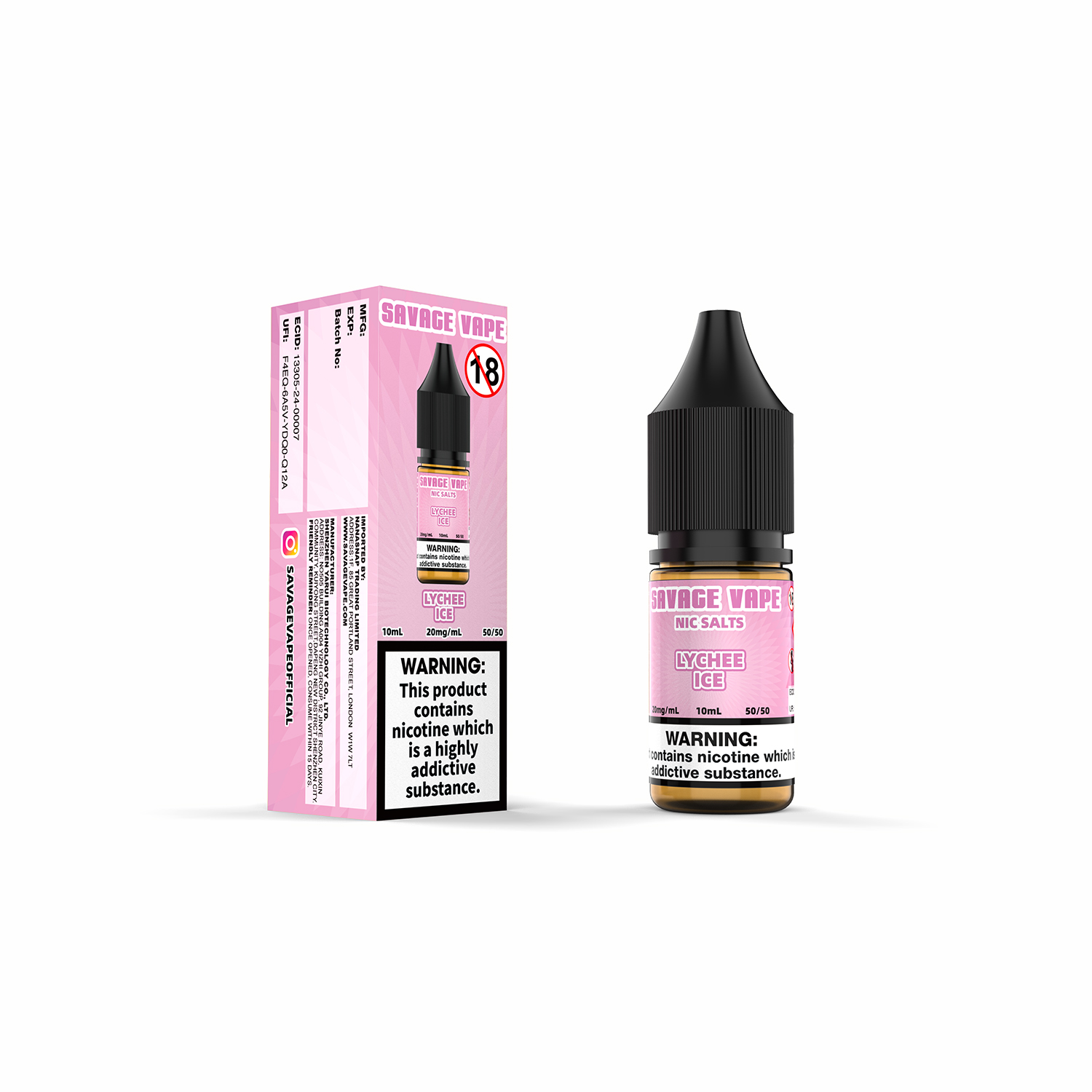 Savage Vape Lychee Ice Nic Salt E-Liquid 20 mg 2 ml TPD