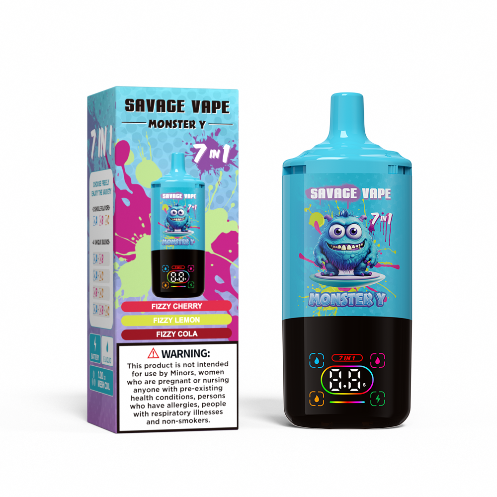 Top Sale Savage Monster y 80000 Puff 65000 50000 E Zigarette 7 in 1 Dual Mesh Spule Smart Display 30+30+30 ml E-Liquid EU Lagerhause Einweg-Vape 80K 65K 65K-Fizzy Cherry & Fizzy Lemon