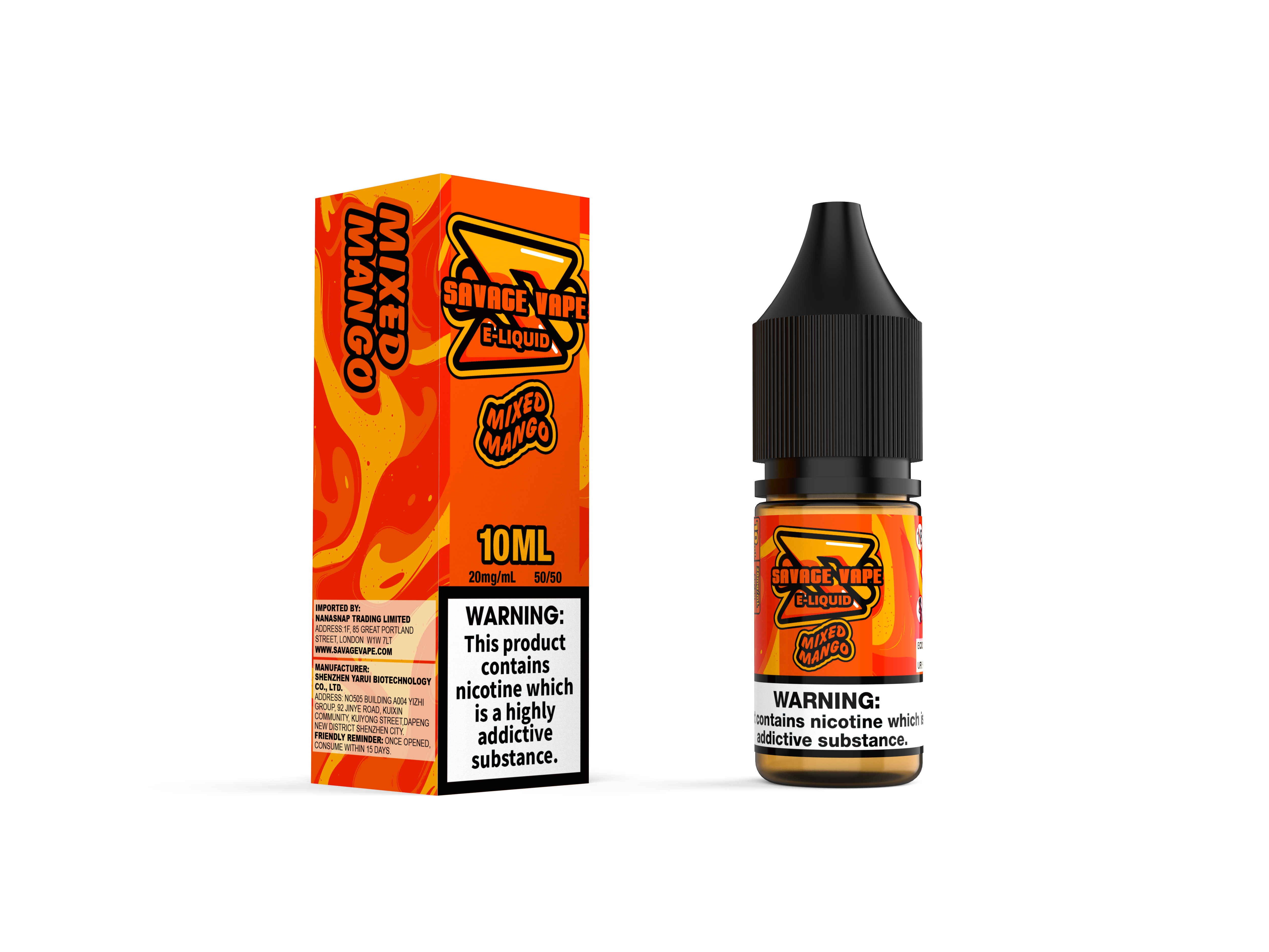 Wildes Vape E Juice 2 mg Nikotinsalz 10 ml TPD- gemischte Mango