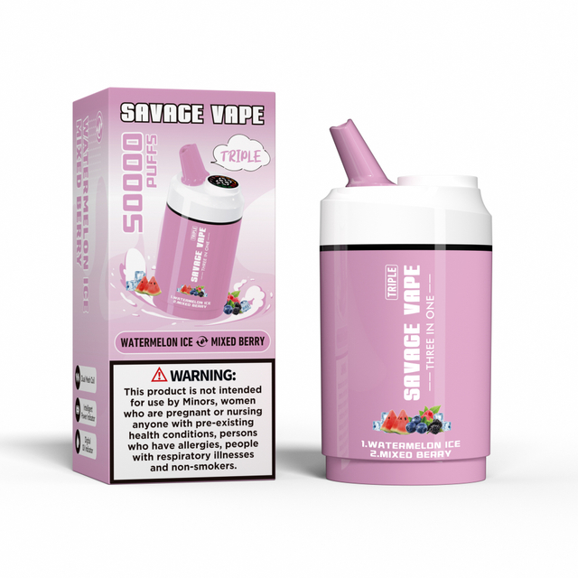 Savage Vape Triple 50000 Puffs 50k drei in One 3 in 1 Einwegvape Doppelgeschmacks-Zitronen-Limette & Wassermeloneneis 