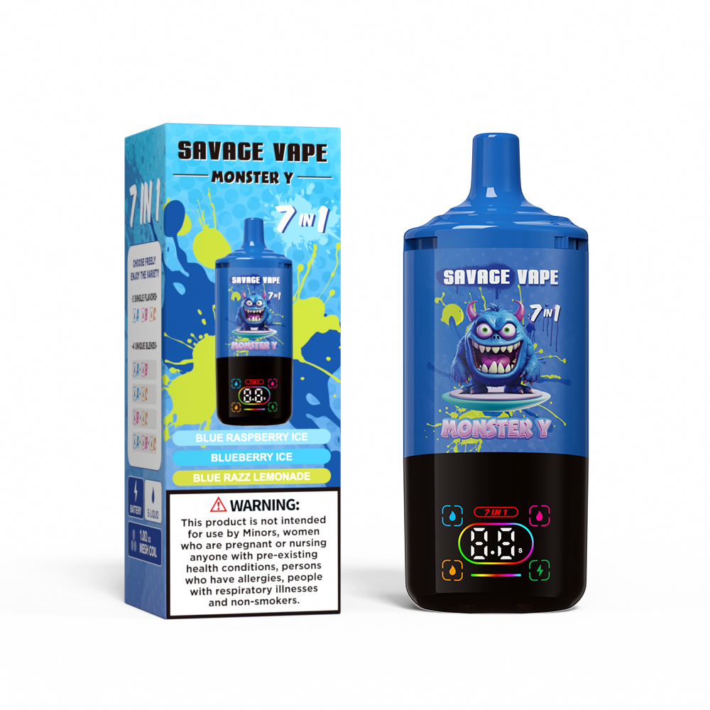 Top Sale Savage Monster y 80000 Puff 65000 50000 E Zigarette 7 in 1 Dual Mesh Spule Smart Display 30+30+30 ml E-Liquid EU Lagerhause Einweg-Vape 80K 65K 65K 50K-Blue Himbeer Ice & Blueberry Ice
