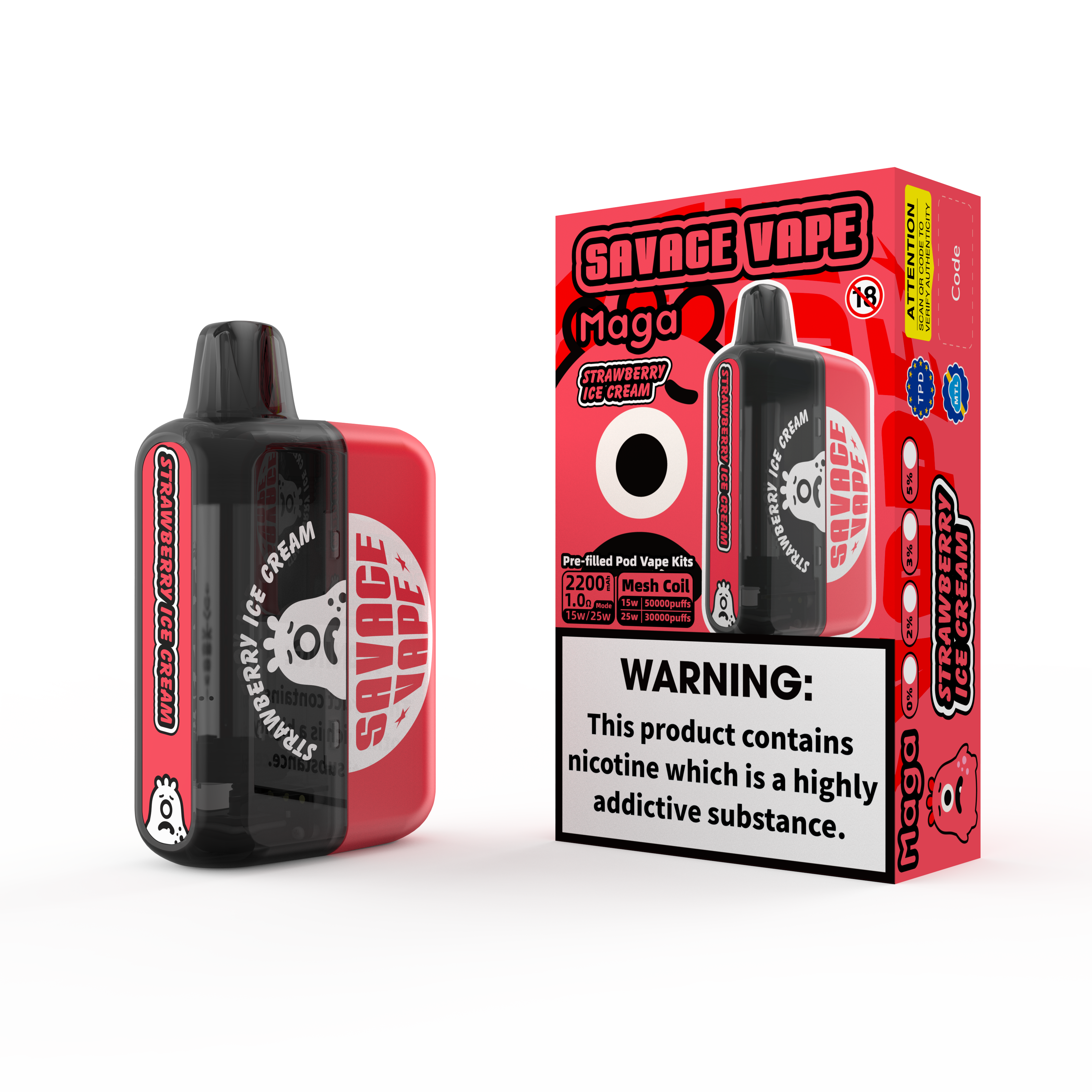 2025 Neues Design EU Warehouse Savage Maga 50000 Puff vorgefüllte austauschbare Patronen-Kits Einweg-Vape-Vape 50K-Streifen-Berry-Eis