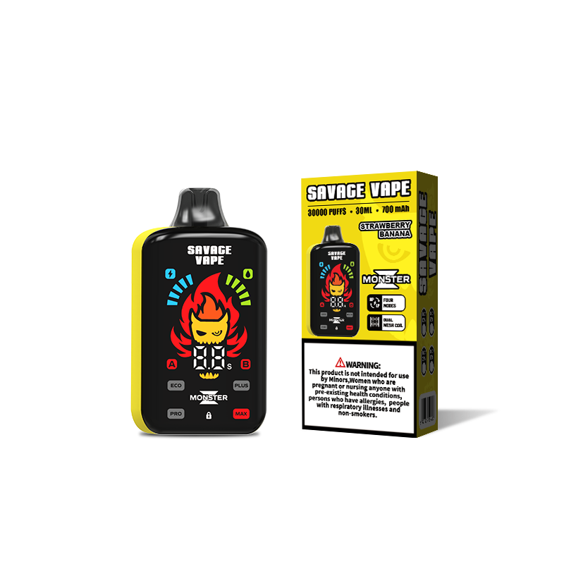 Savage Monster Z 30k Puffs Elektronische Zigarette Einweg-Vapes 30000 mit Display-Erdbeer-Banane