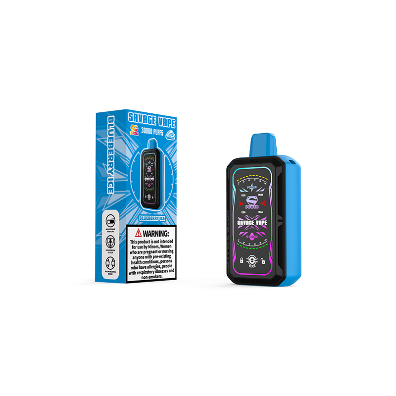 Savage S Power 30k Puff 30000 Einweg-Vape E-Zigarette Dual Mesh Coil 4 einstellbare Leistung 700 mAh wiederaufladbarer Akku – Bluberry Ice