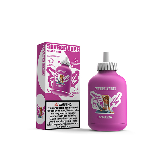 Das neue Design Savage Fitness 30000 Puff 30K Einweg-Vape-E-Zigarette, verstellbarer Luftstrom, 30 ml, 50 mg Nic Salt Liquid – Grape Mint