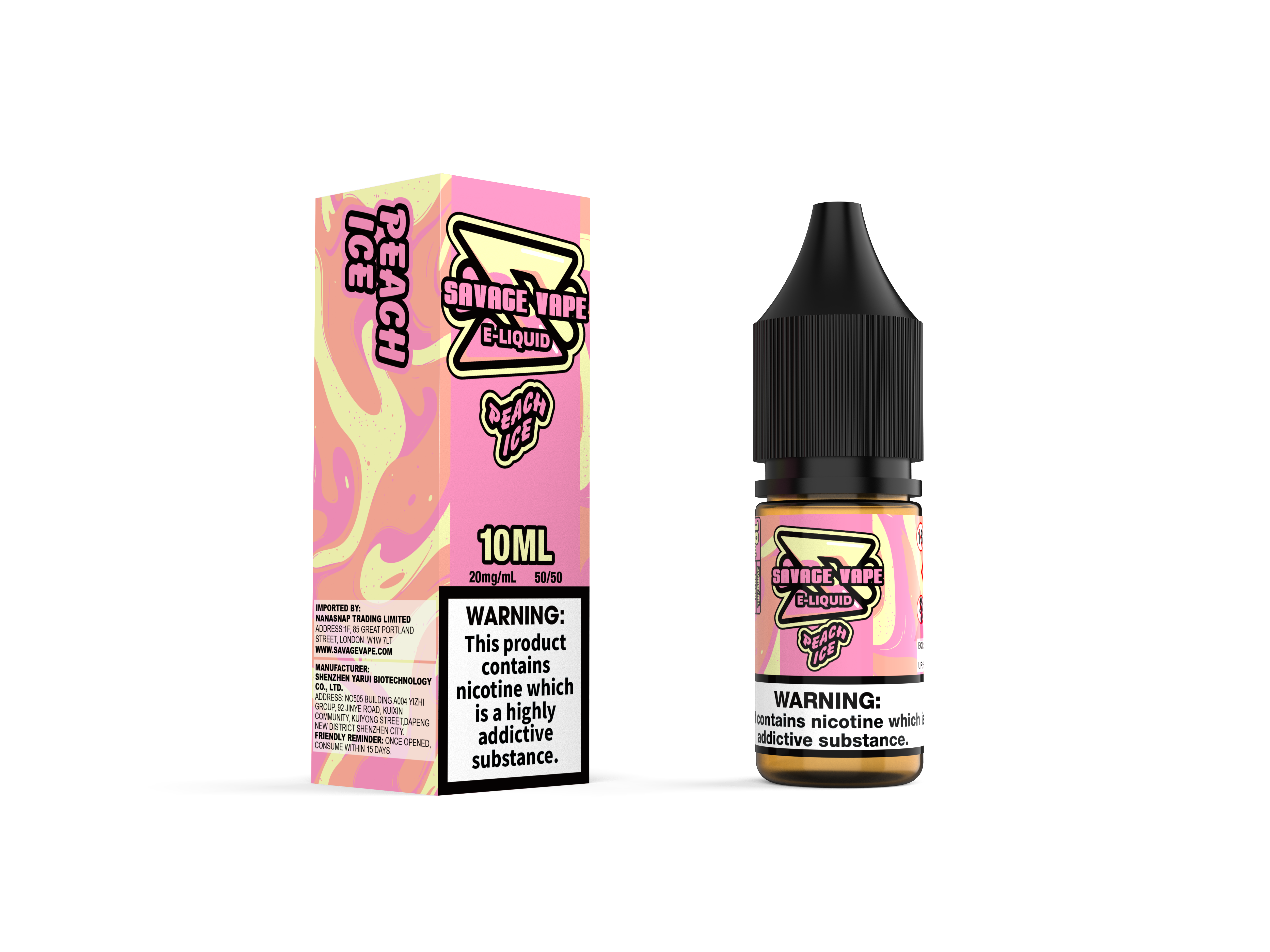 Wildes Vape E Juice 2 mg Nikotinsalz 10 ml TPD-Pfirsicheis