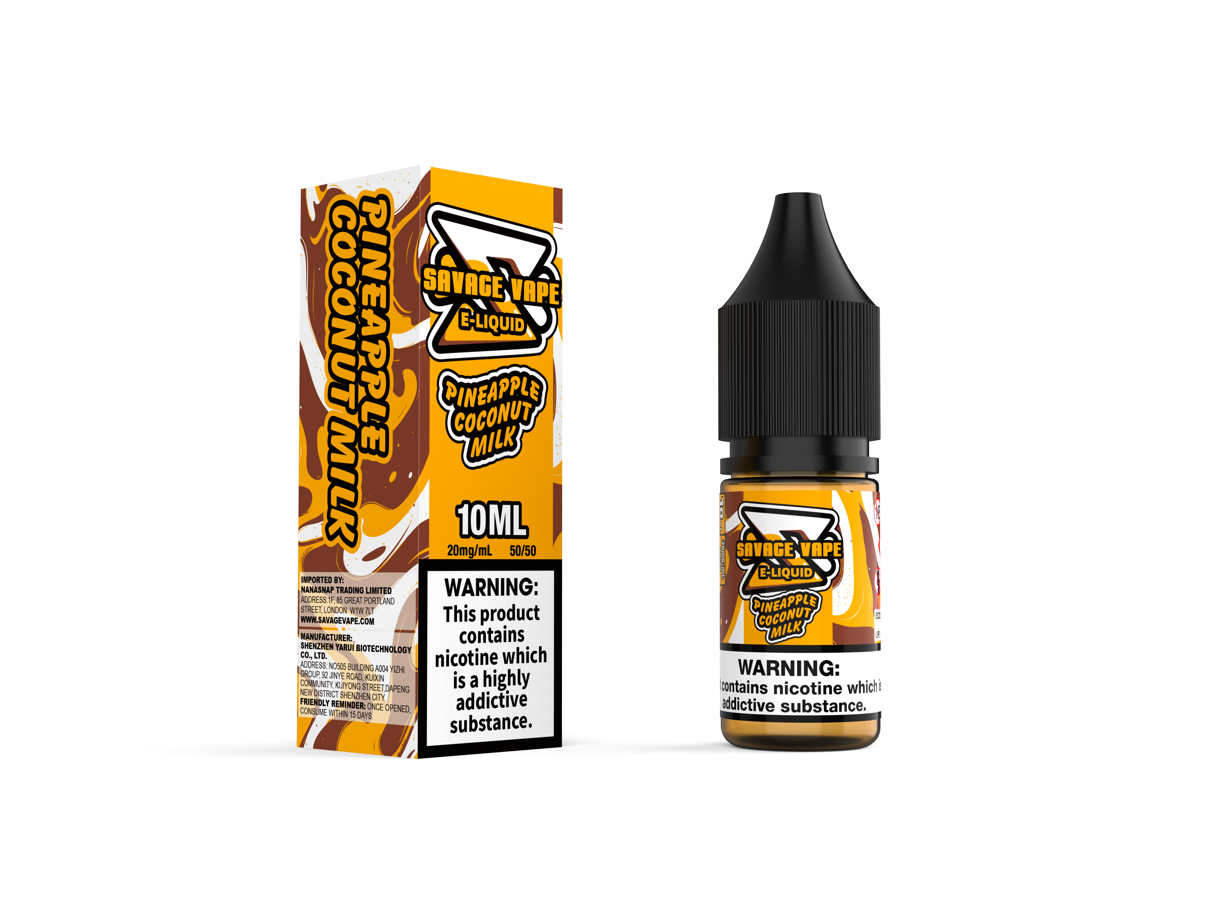 Wildes Vape E flüssig 2 mg Nikotinsalz 10 ml TPD-Ananas Kokosmilch