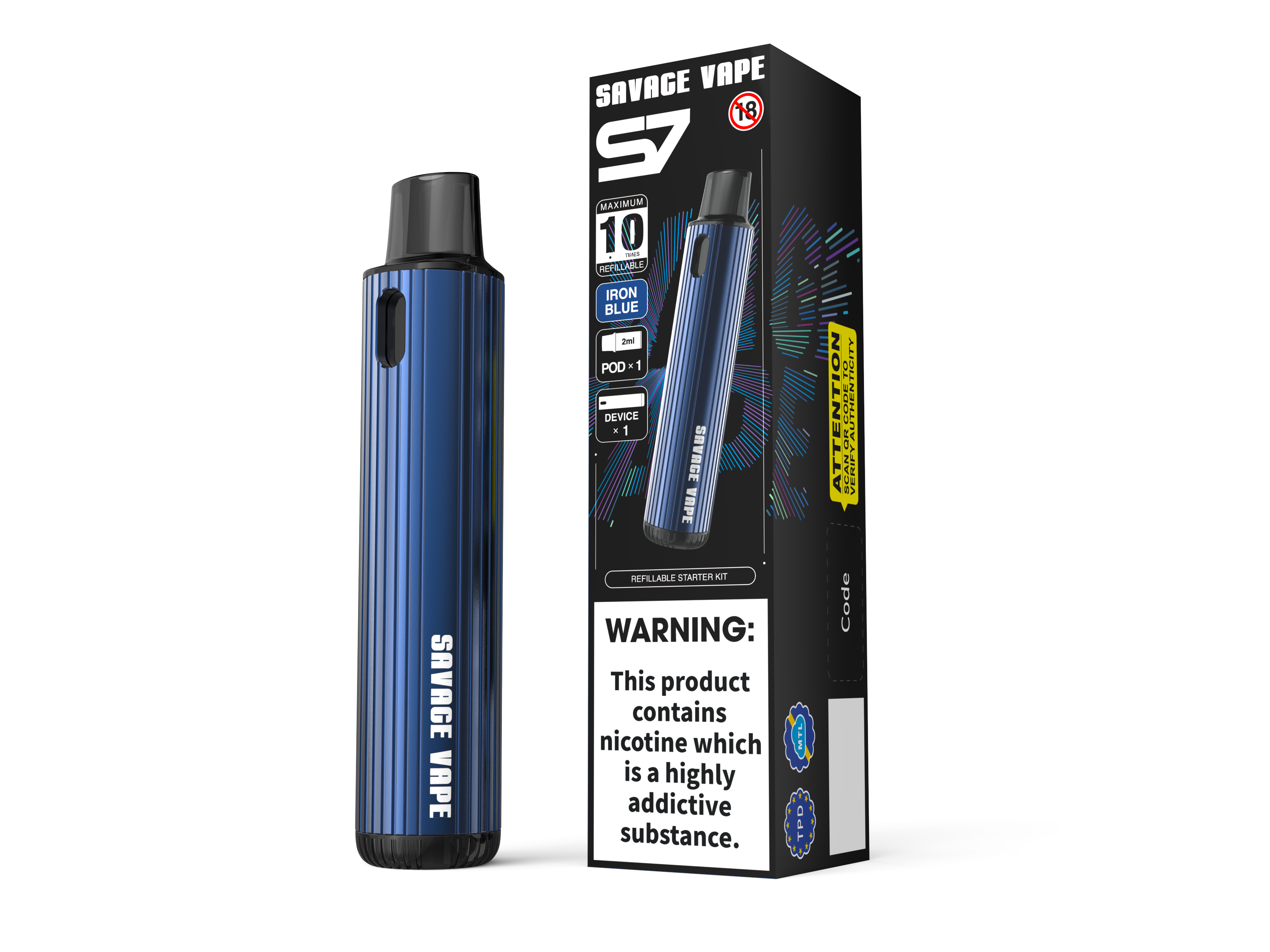 Savage Vape S7 Nachfüllbar austauschbar 2ml Pod Starter Kits Gerät 700mAh Batterie - TPD