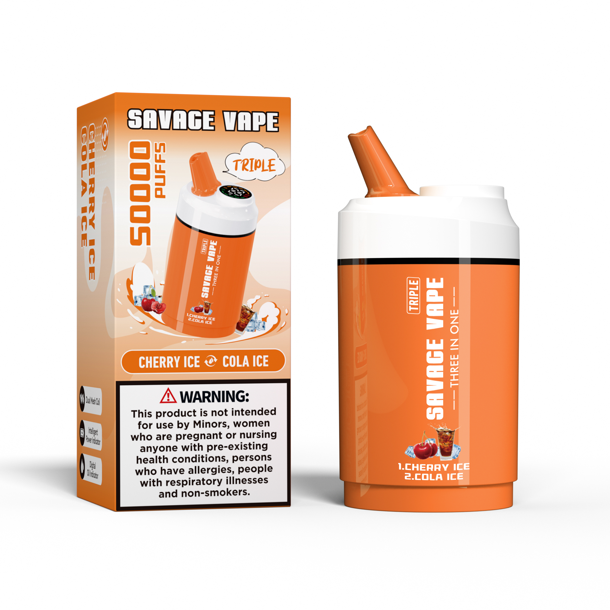 Savage Vape Triple 50000 Puffs 50k drei in One 3 in 1 Einwegvape Doppelgeschmacks-Traubeneis & Strawberry Kiwi