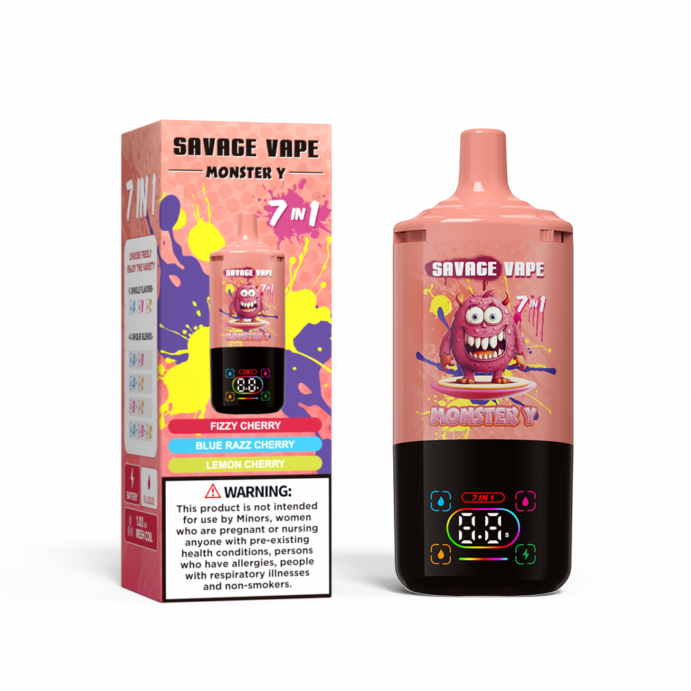 Top Sale Savage Monster y 80000 Puff 65000 50000 E Zigarette 7 in 1 Dual Mesh Coil Smart Display 30+30+30 ml E-Liquid EU Lagerhause Einweg Vape 80K 65K 50k-Fizzy Cherry & Blue Razz Cherry