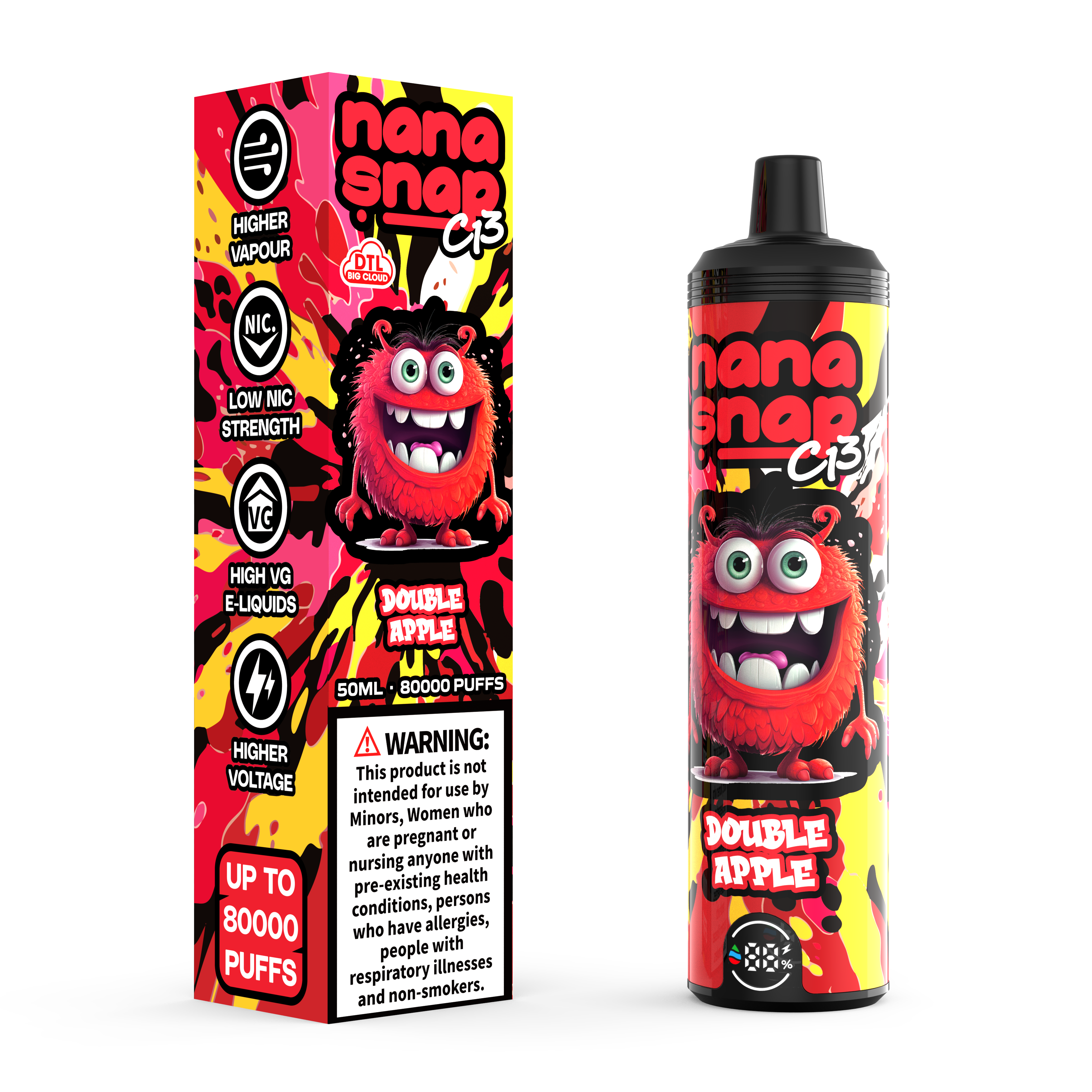 Hochwertige Nanasnap C13 80000 Puff 60000 50000 E Zigarettenschilde Pocket Shisha Dtl VAPER 50 ml E-Liquid Dual Mesh Spule EU Lagerhause Einwegvolf 80k 60k 50k-Double Apfel