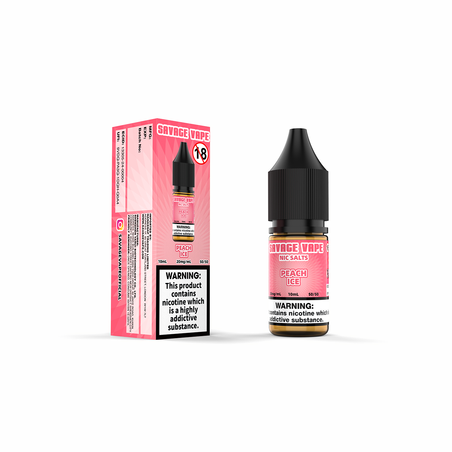 Savage Vape Peach Ice Nic Salt E-Liquid 20 mg 2 ml TPD