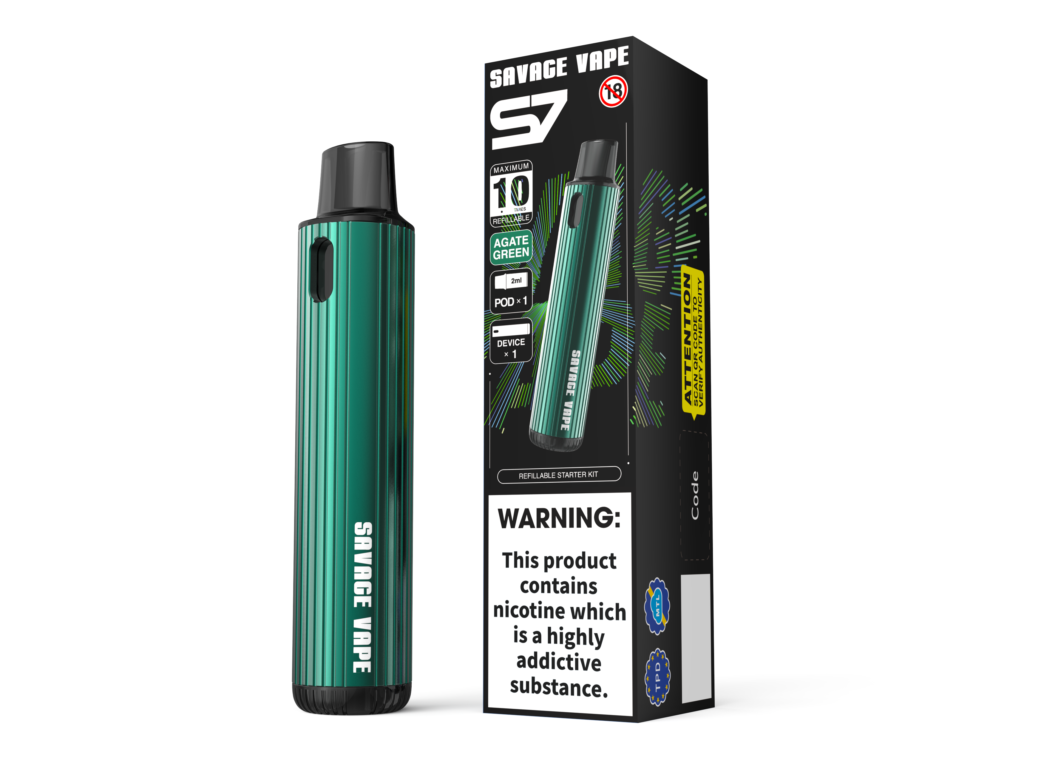 Savage Vape S7 Nachfüllbar austauschbar 2ml Pod Starter Kits Gerät 700mAh Batterie - TPD