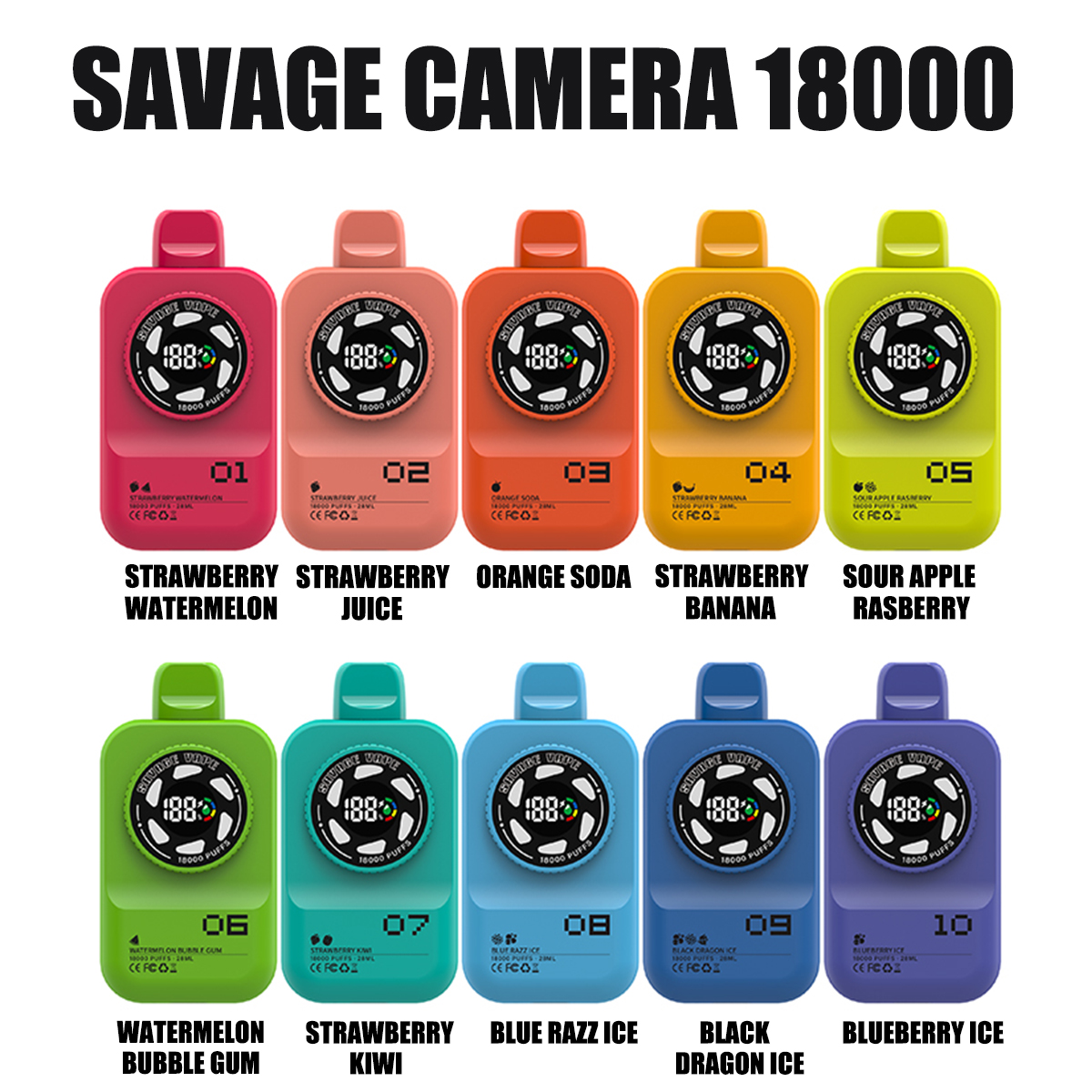 EU Warehouse Savage Camera 18000 Puffs 18k Einweg-Vape-E-Zigarette 2 % 3 % 5 % Nic Salt – Erdbeer-Banane