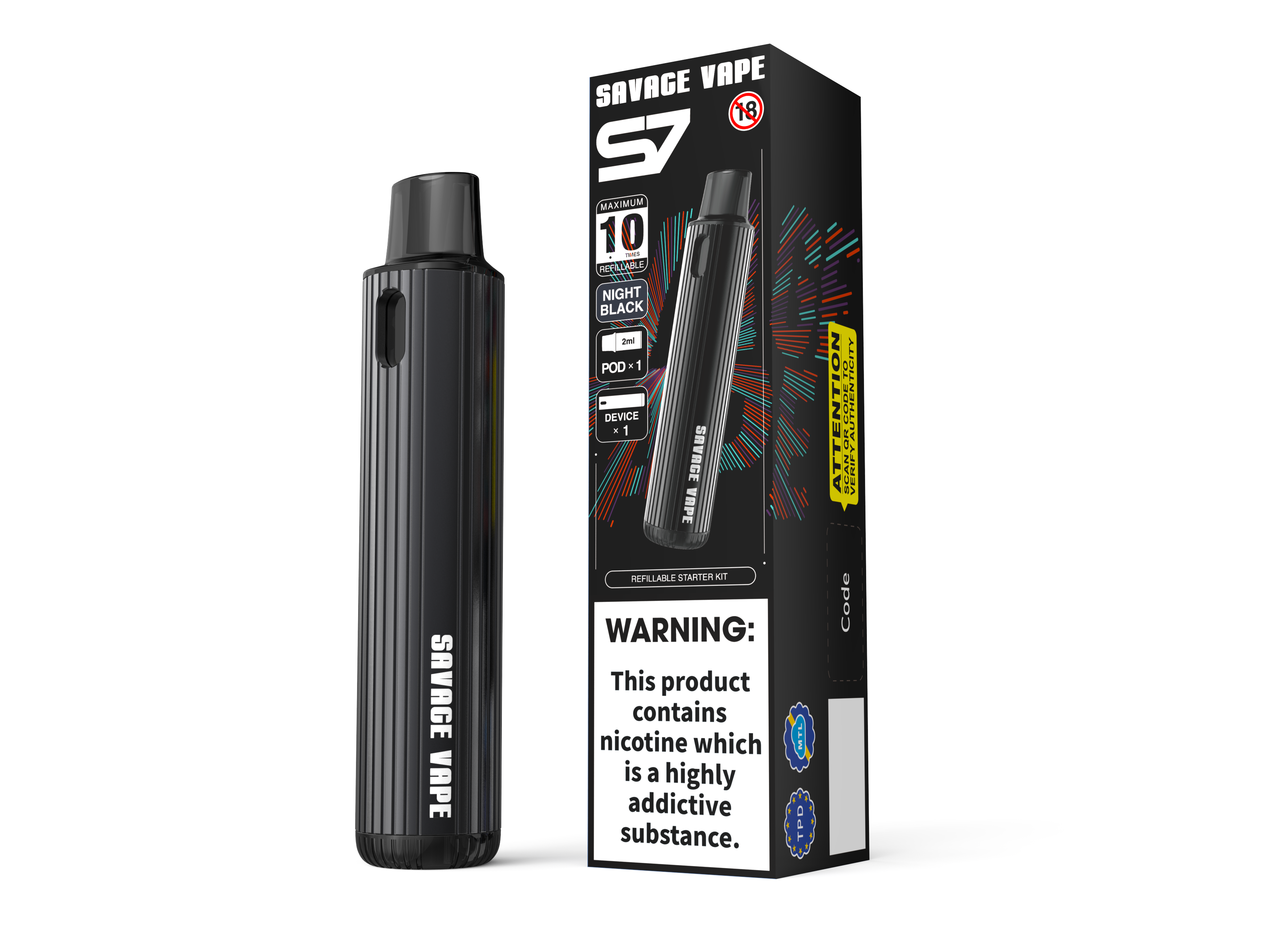 Savage Vape S7 Nachfüllbar austauschbar 2ml Pod Starter Kits Gerät 700mAh Batterie - TPD