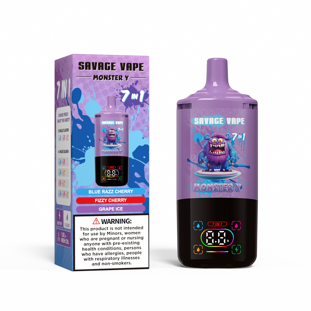 Top Sale Savage Monster y 80000 Puff 65000 50000 E Cigarette 7 in 1 Dual Mesh Coil Smart Display 30+30+30 ml E-Liquid EU Lagerhause Einweg-Vape 80K 65K 50K-Blau Razz Cherry & Sprudy Cherry