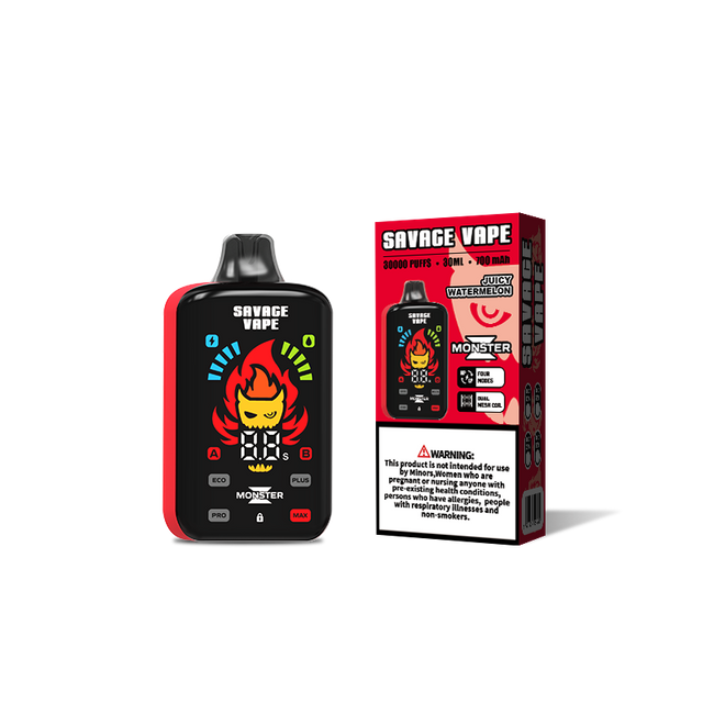 EU Warehouse Savage Vape Monster Z 30000 Puff 30k Einweg-Vape E-Zigarette mit einstellbarer Leistung – saftige Wassermelone