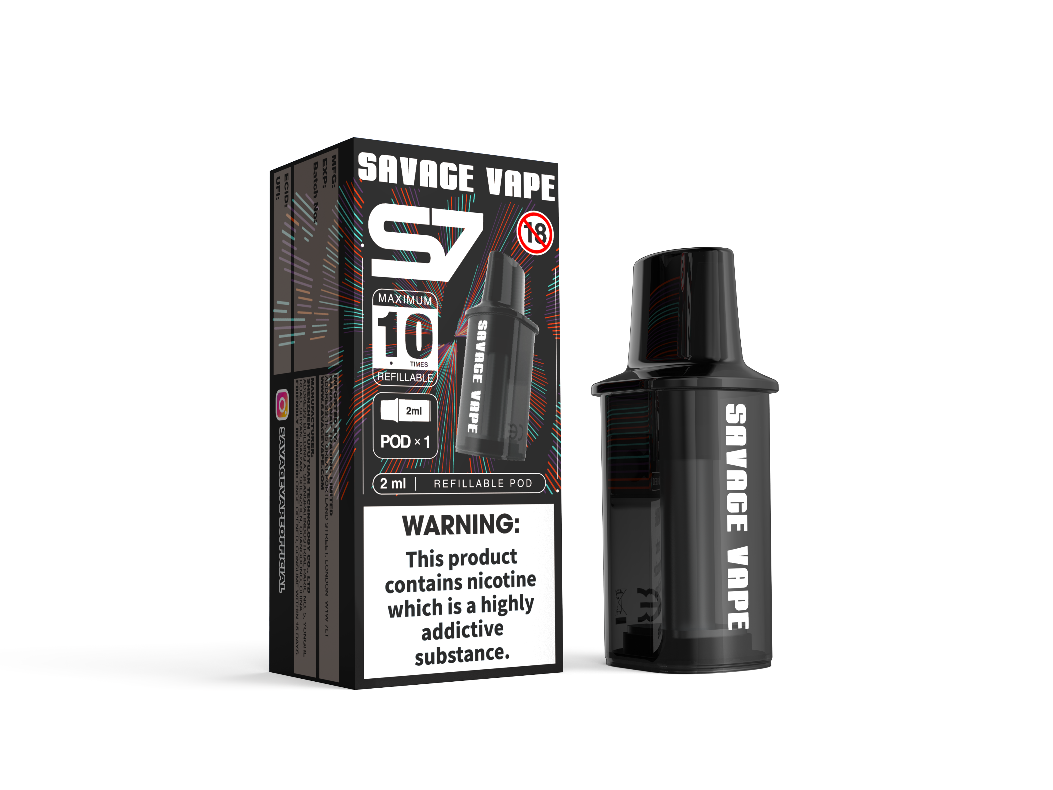 Savage Vape S7 Nachfüllbar austauschbar 2ml Pod Starter Kits Gerät 700mAh Batterie - TPD