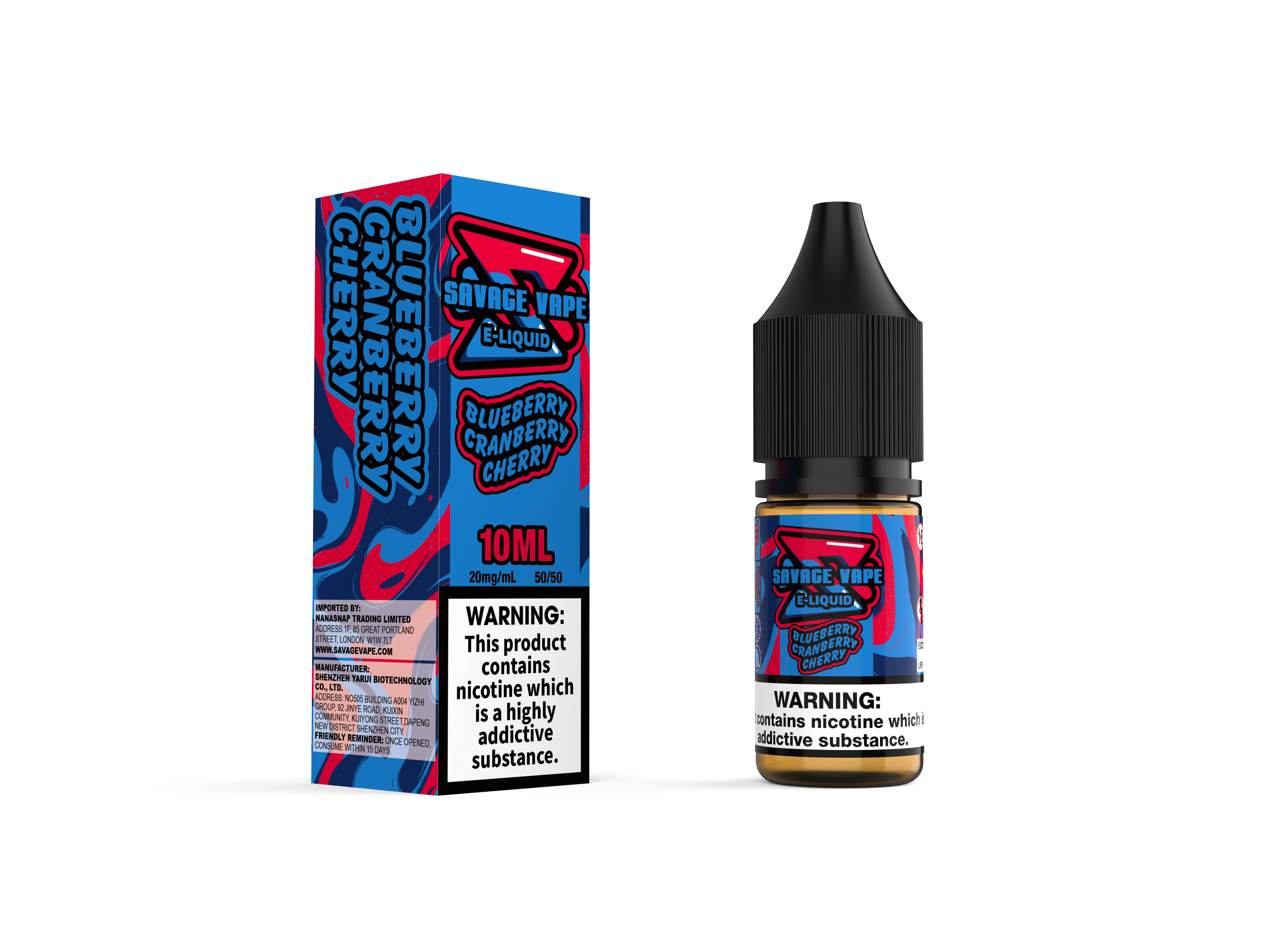 Wildes Vape E flüssig 2 mg Nikotinsalz 10 ml TPD-Bluberry Cranberry Cherry